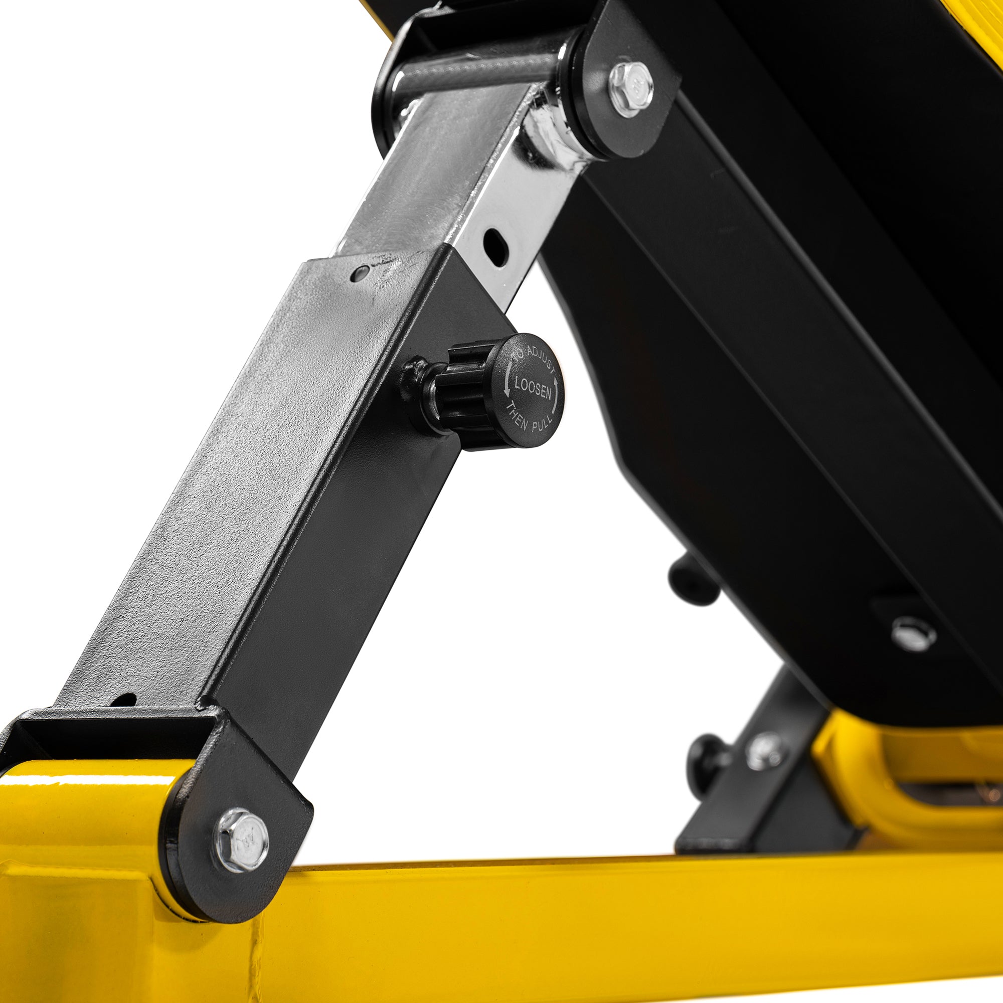 Close-up of DIONE LP5000 Leg Press adjustable mechanism showcasing robust construction and smooth operation.