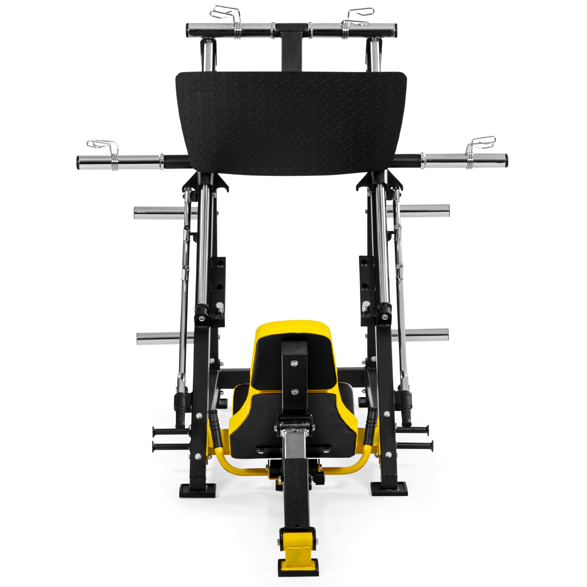 DIONE LP5000 Leg Press machine from the back, showcasing strong design and padded seat for effective workouts.