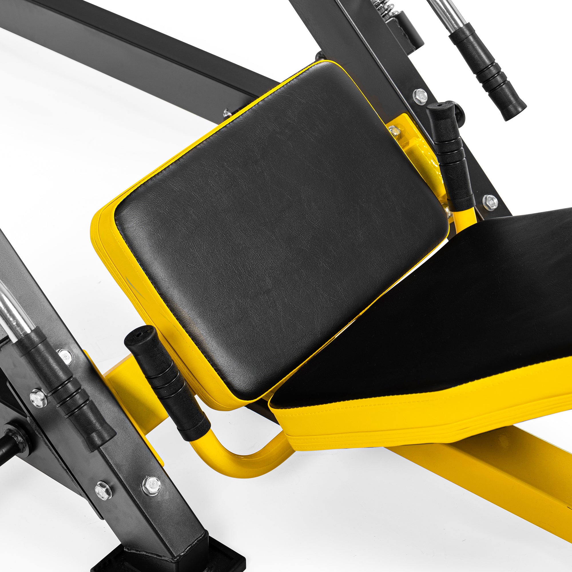 DIONE LP5000 leg press seat with black and yellow design for comfortable workouts at home.